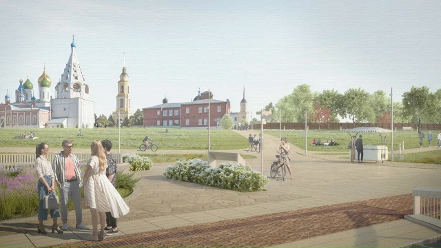 В Коломне продолжается благоустройство сквера "Блюдечко"